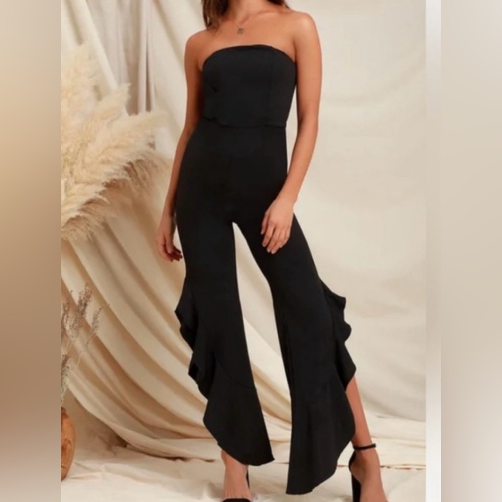 LULUS After Midnight Strapless black jumpsuit women's medium **NWT**